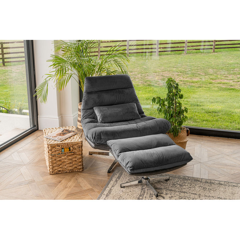 Bouchet Upholstered Swivel Accent Chair with Footstool