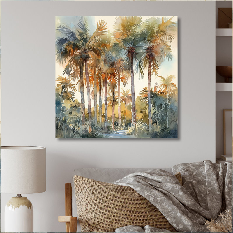 «Green Palm Tree Paradise III - Palm Trees», reproduction d'art sur toile, H 30 po x l 30 po x P 1 po, Toile tendue