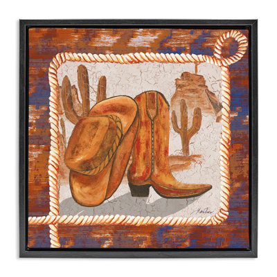 Western Cowboy Boot Framed Floater Canvas Wall Art by Gina Ritter