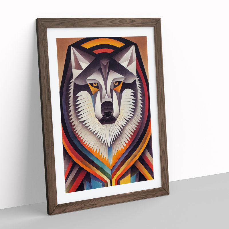 XV1022-5259X Wolf In Abstract No.1 - Single Picture Frame Print, 64cm H x 46cm W x 2cm D, Walnut