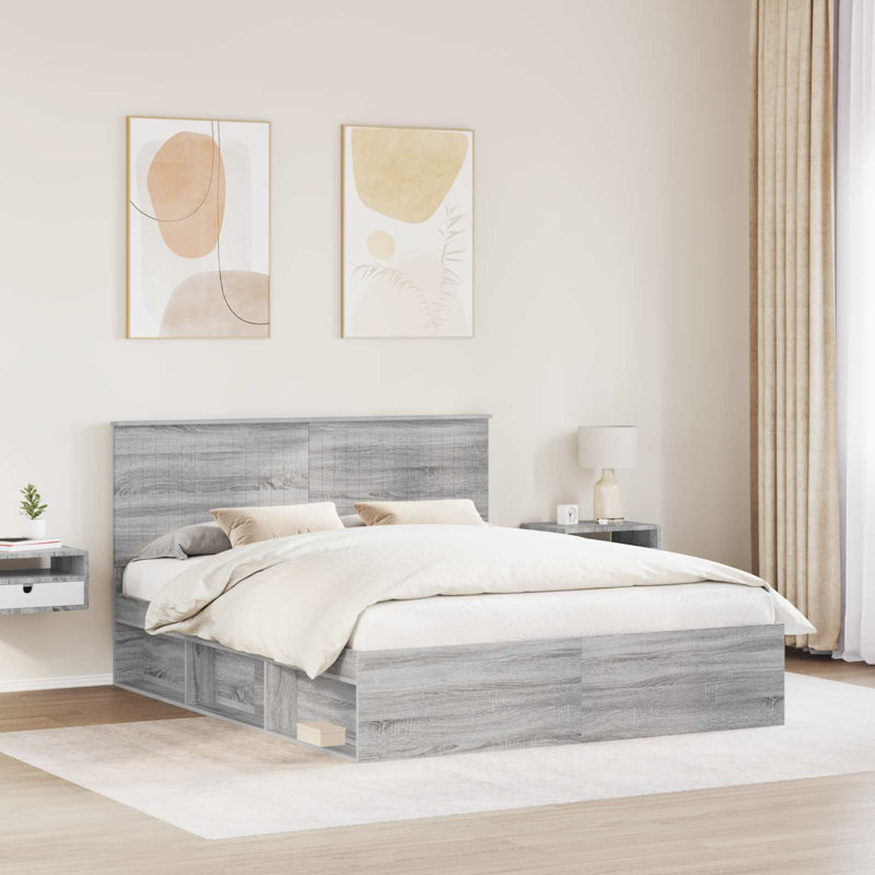 Solid Wood Bed, Grey Sonoma, European Kingsize (160 x 200 cm)