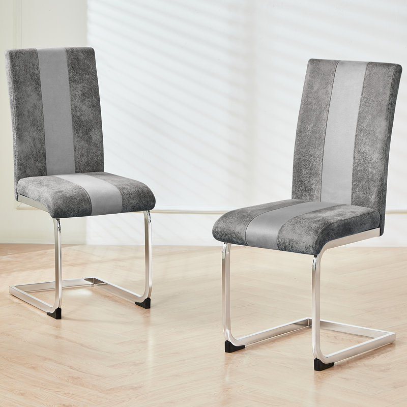 Amelie-Grace Faux Leather Upholstered Armless Dining Chair, Suede Grey