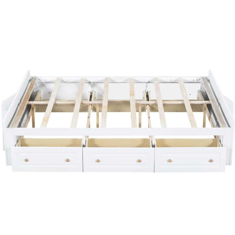 Structure de lit 6 grands lits en bois blanc - Robuste et élégante avec 6 tiroirs magnifiques, Blanc