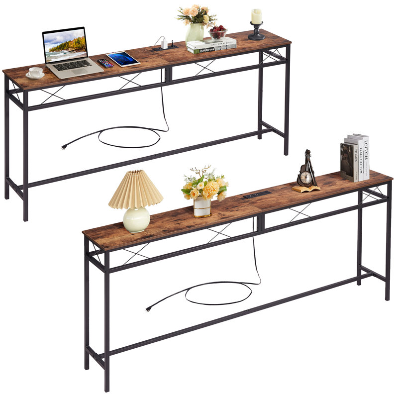 Console Ramsdell avec prises intégrées, Brun, H 31,5 po x l 55,1 po x P 11,8 po