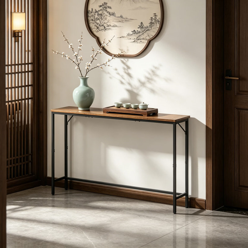 47.2" Narrow Console Table, Skinny Entryway Table, Rustic Brown With Black Metal Frame, Modern Industrial Sofa Table For Living Room, Entryway, Foyer, Corridor, Office