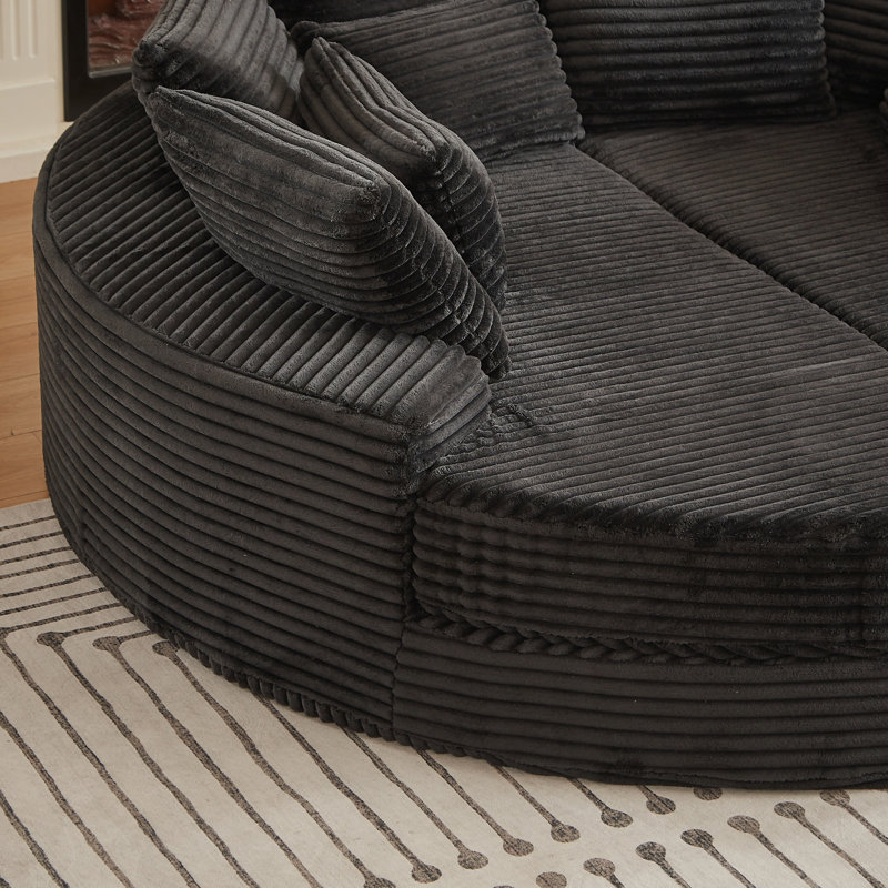 2-In-2 Round Oversized Recliner, Black Corduroy