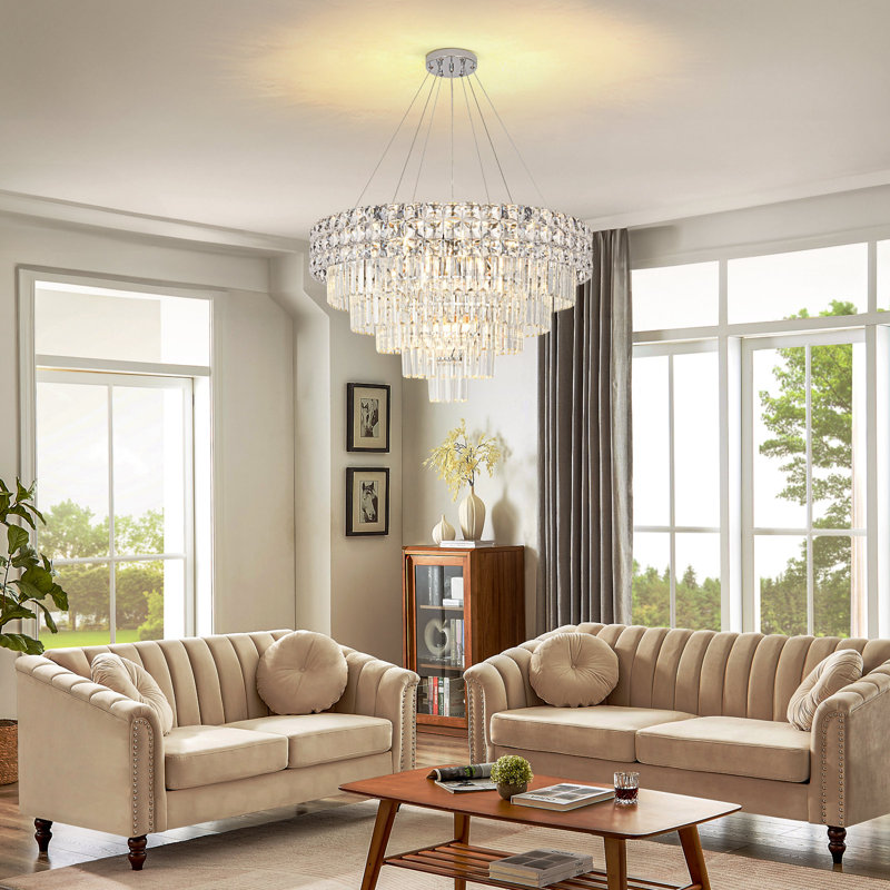 Luminaire suspendu en cristal, hauteur réglable pour plafonds inclinés, 3 couleurs interchangeables, finition chromée, 15 lumières E12 / E14, plafonnier moderne pour salle à manger / salon