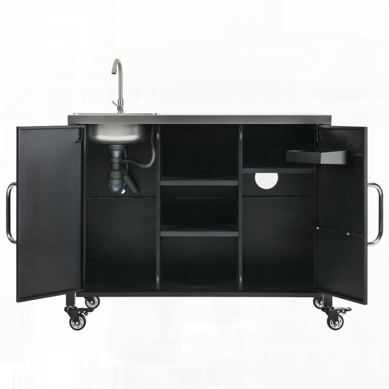 Chariot de barbecue extérieur avec tablettes de rangement pour évier et roues verrouillables