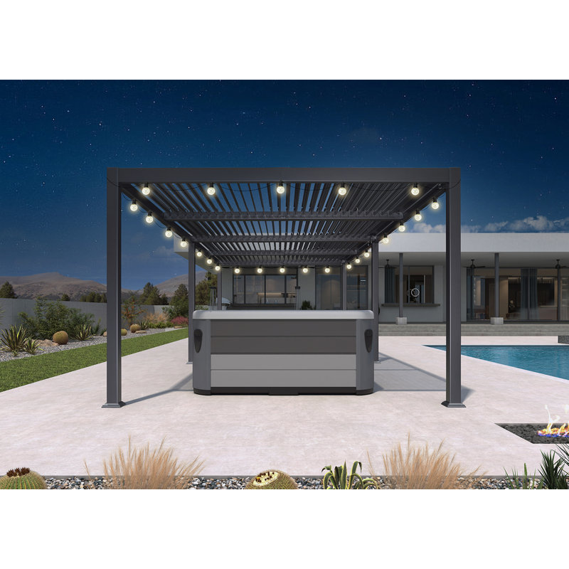 Patio Aluminum Pergola With 48ft String Lights, 92.58" H x 326.46" W x 137.36" D