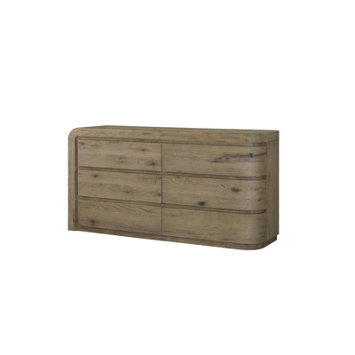 Zina Curved 6-Drawer Dresser with Soft-Close Drawers in English Knotty Oak Veneer