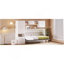 Lit escamotable simple avec tablettes ouvertes et tiroirs de rangement, armoire et table intégrées, blanc