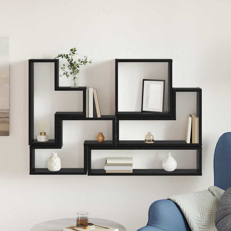 Wall Cube With Shelf 96 X 12 X 64 Cm Engineered Wood, Black Oak