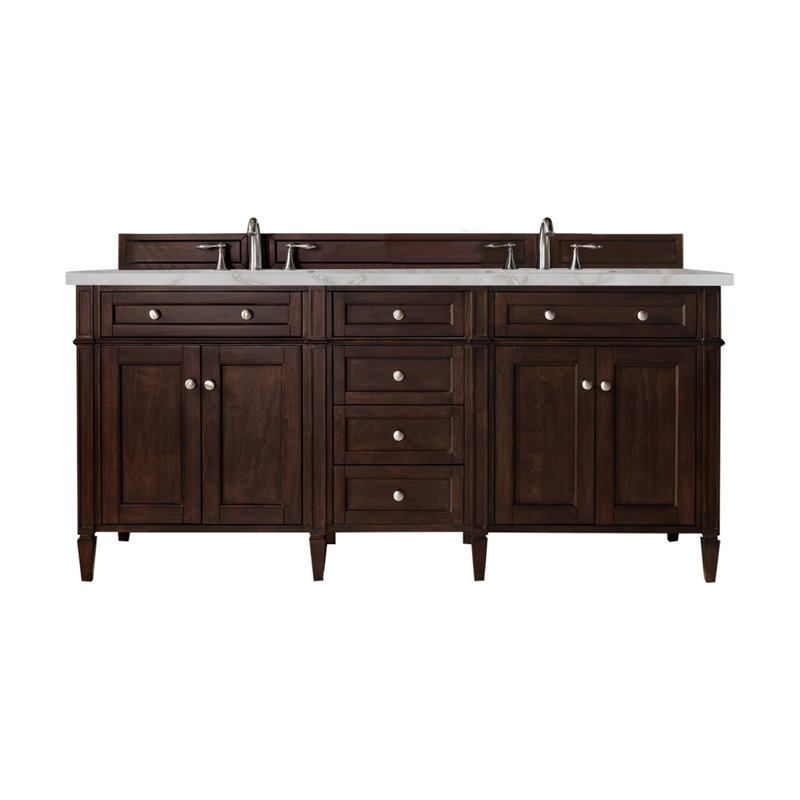 Brittany 72" Double Vanity W/FreePower Wireless Charger, Victorian Silver, Burnished Mahogany