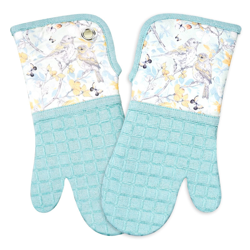 Silicone Printing Oven Mitts, Light Blue
