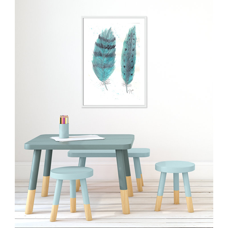 «Feathers in Turquoise II», art encadré, H 35,5 po x l 25,5 po x P 1,18 po, Cadre blanc
