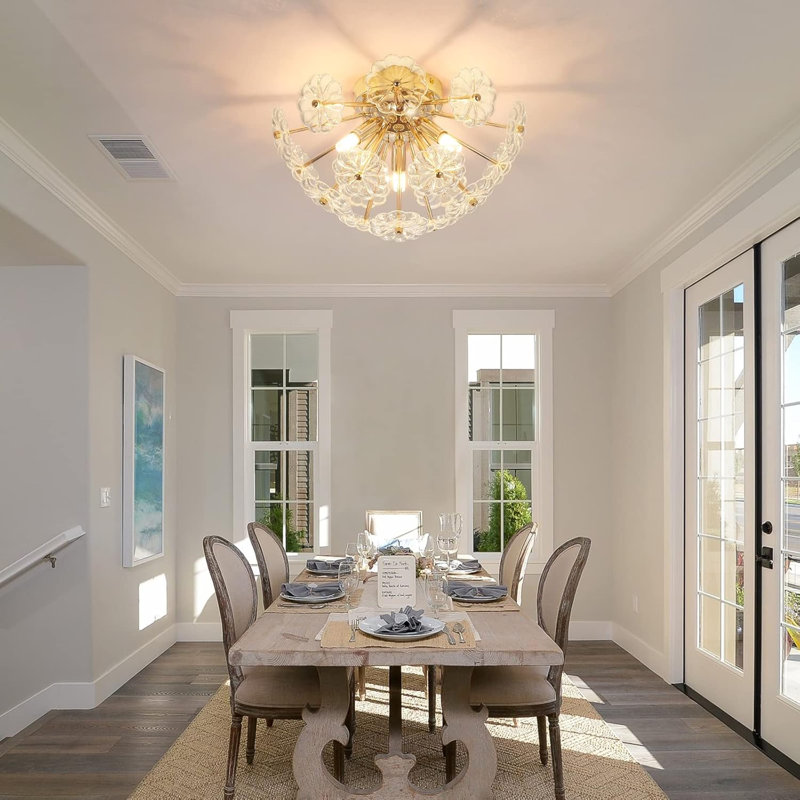 Metal Floral Pendant Light, Gold