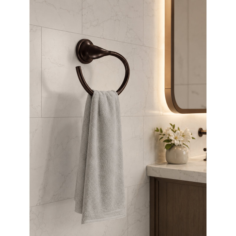 Anneau à serviette de salle de bain mural / support à serviettes - Design moderne en métal, Bronze huilé