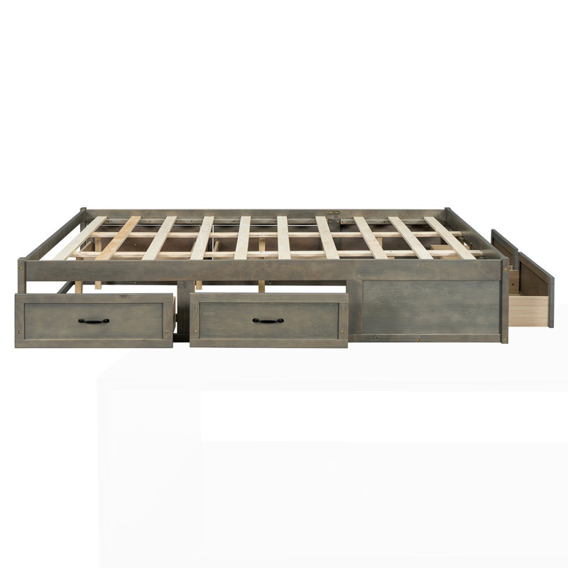Lit plateforme avec 6 tiroirs de rangement, Gris antique, Grand lit
