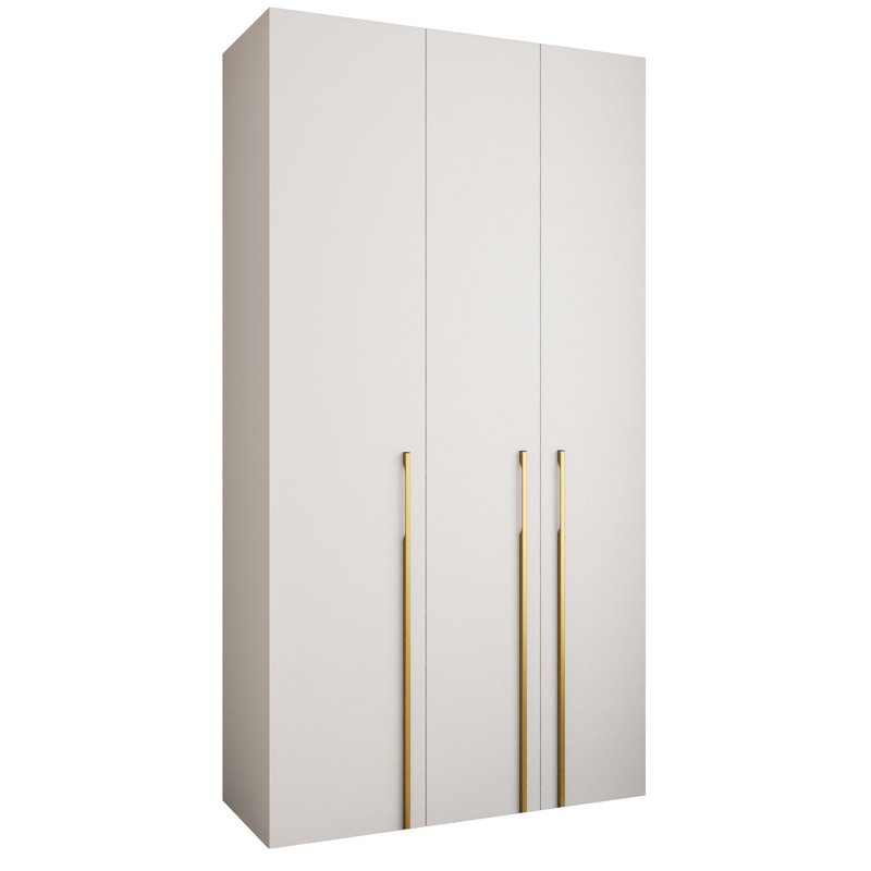 3 Door Manufactured Wood Wardrobe, white matt + handles: gold, 245,5 H x 130 W x 40 D