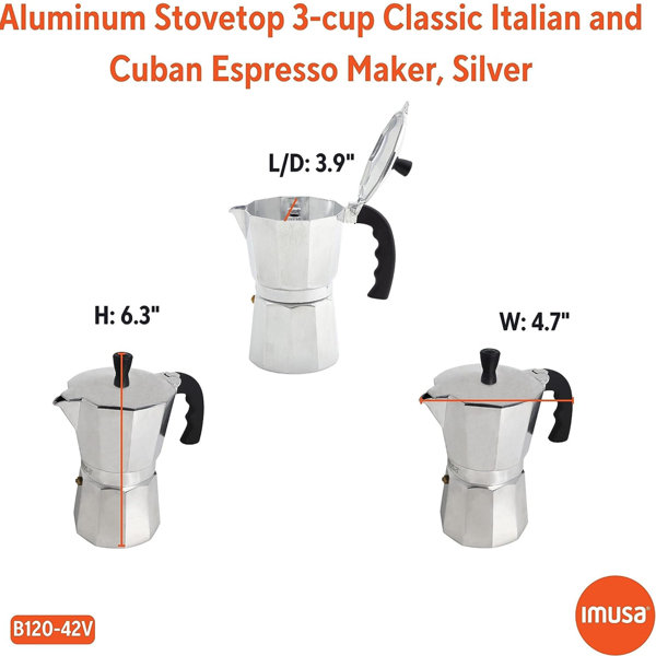 Zulay Kitchen Classic Stovetop Italian Style Espresso Maker 5 Espresso Cups - Silver
