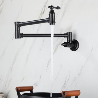 Support de robinet de remplissage de pot noir mat, bras pliable, rotation à 360 °, laiton, finition anticorrosion, robinet à deux poignées, conception pliable, pivotant, traitement, poignées