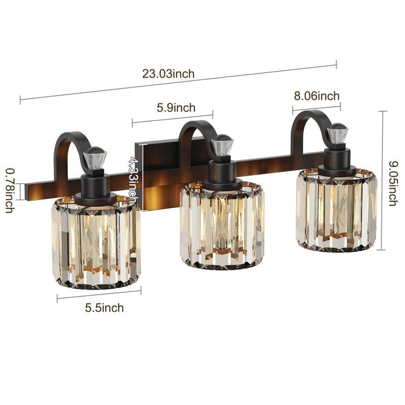 Éclairage pour meuble-lavabo en cristal 3 lumières, Noir, noir, noir, noir
