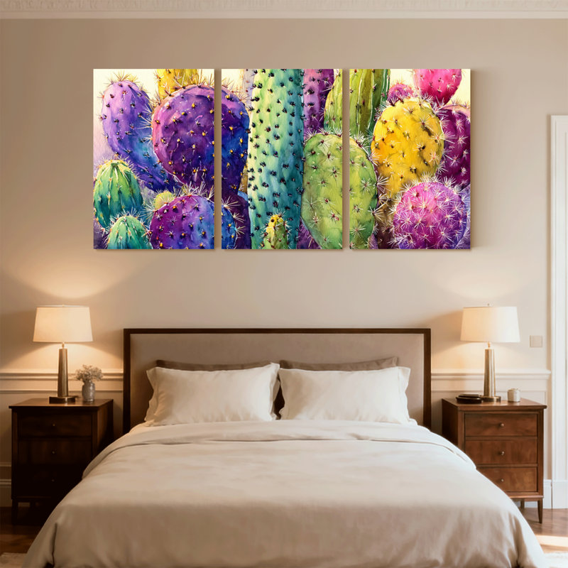 Plantes et fleurs, motif de cactus colorés, ensemble de 3 impressions sur toile, H 18 po x l 36 po