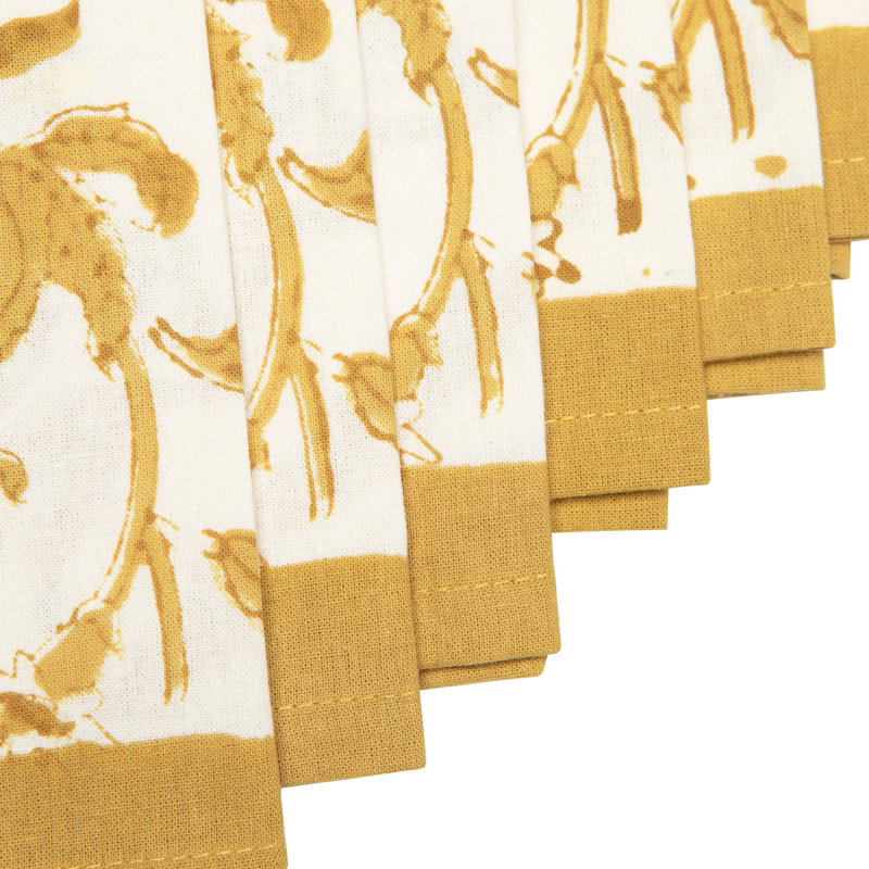Britannia 100% Cotton Floral Square Napkin, Mustard