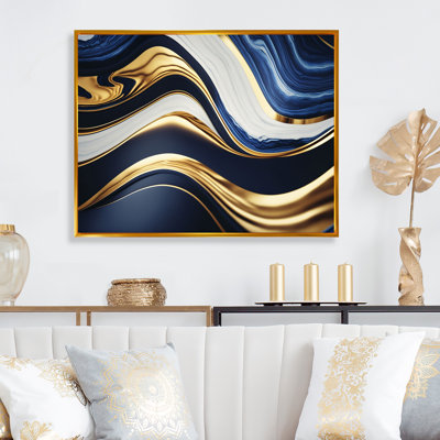Géode abstraite des vagues bleues et dorées - impressions sur toile abstraites