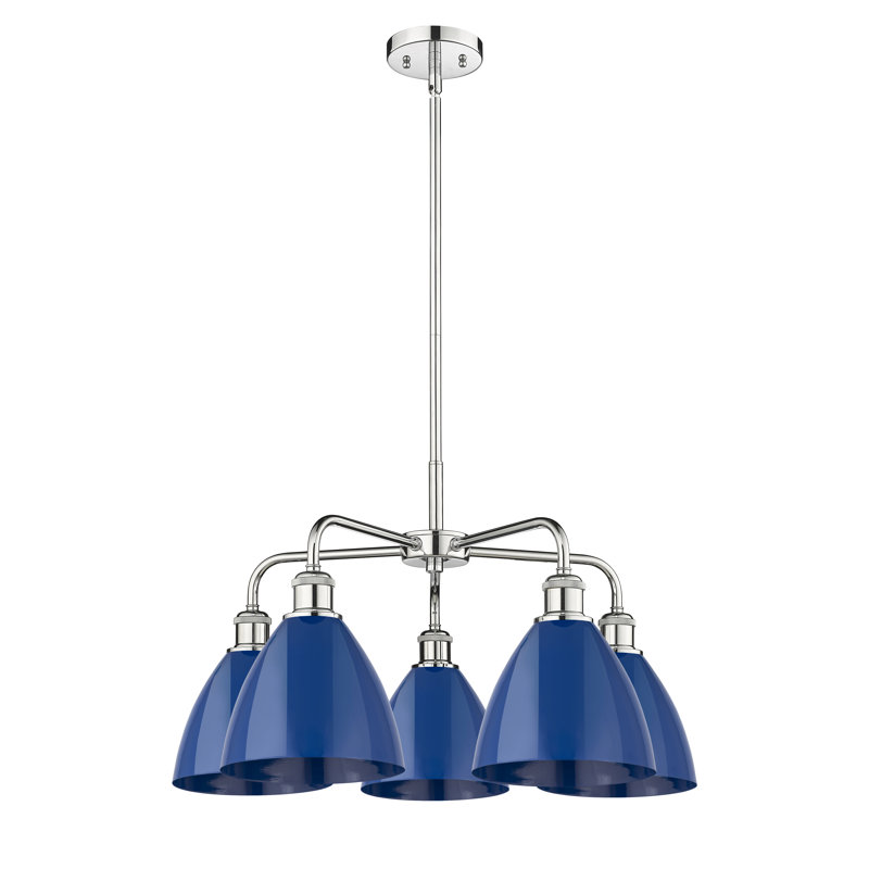 Lustre en dôme à 5 lumières Trickett, Bleu, Chrome poli
