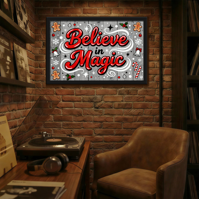 Christmas Believe In Magic Christmas Pattern Print, 24" H x 36" W