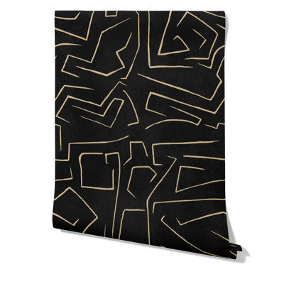 Abstract Black and Gold Graffiti Stripe Wallpaper