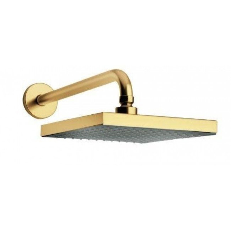 Juno 12 Gold Rain LED Shower Head, Ceiling Mount, Stainless Steel, Gold Plated Finish, Color Changing Temperature Sensitive Lights