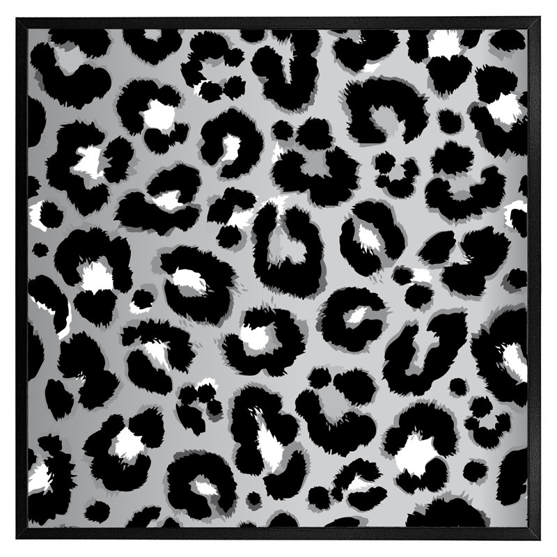 Meno Silver Leopard Print - Single Picture Frame Print, 41cm H x 41cm W x 4cm D, Black Framed