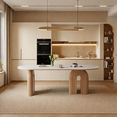 Elegant Oval Solid Wood & Rock Plate Dining Table