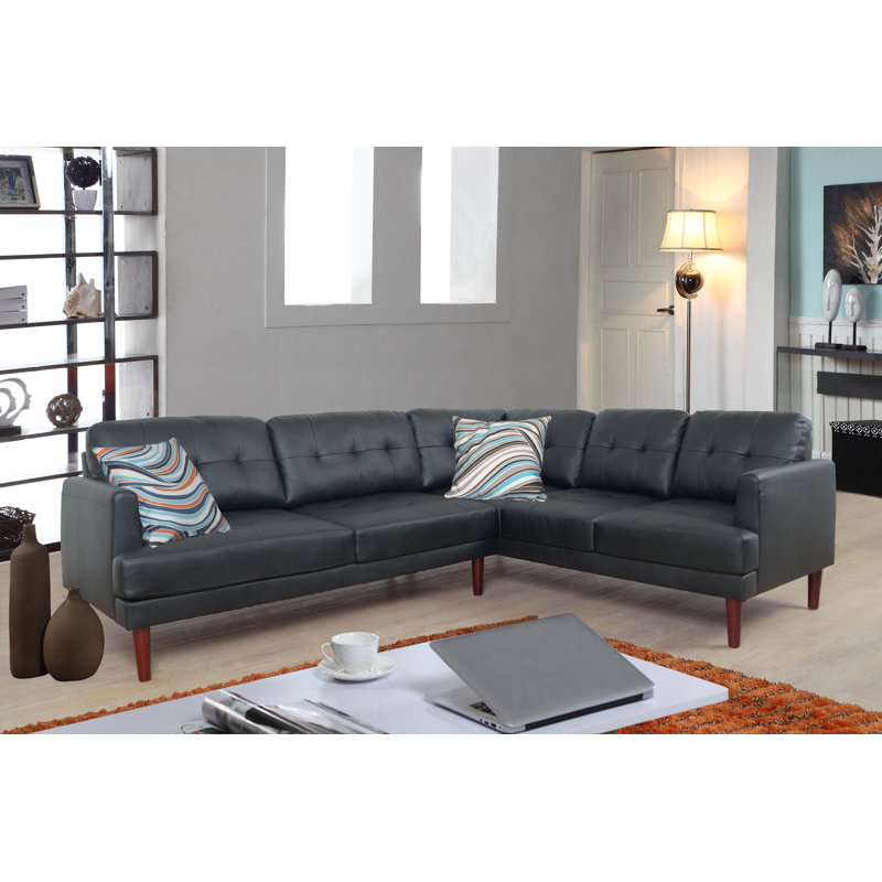 Canapé et chaise, Similicuir noir, Faisant face vers la gauche, 33 po H x 76 po L x 63,7 po P
