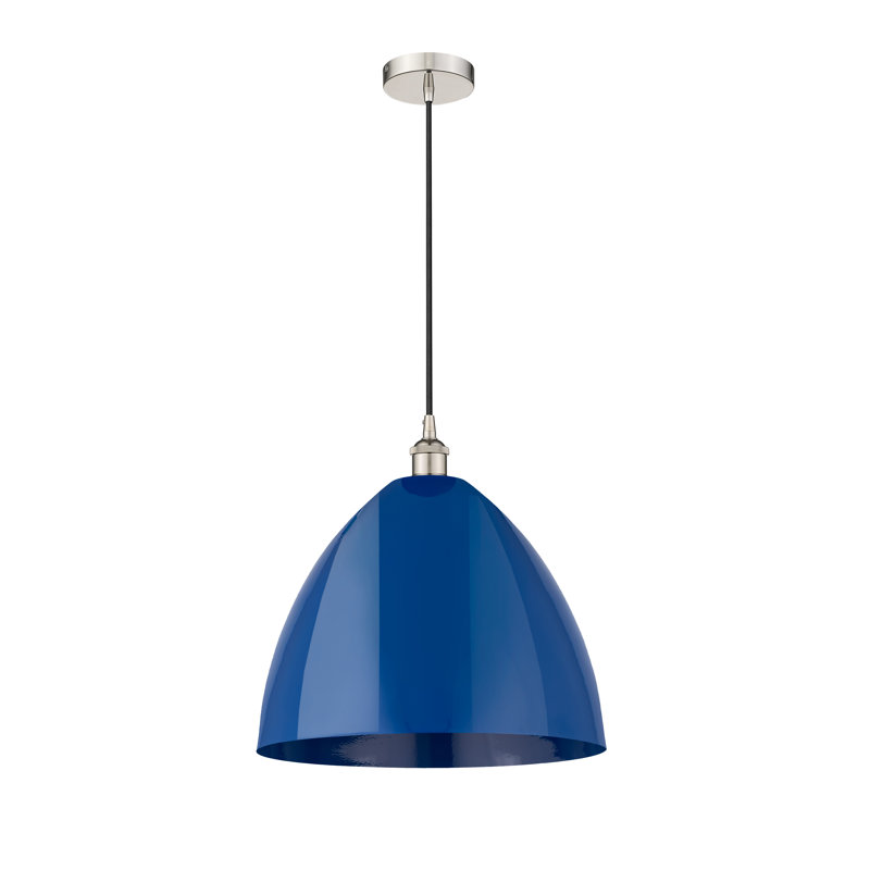 1 - Light Single Drop Pendant Pendant, Blue, Polished Nickel, 11.25" H x 7.5" W x 7.5" D