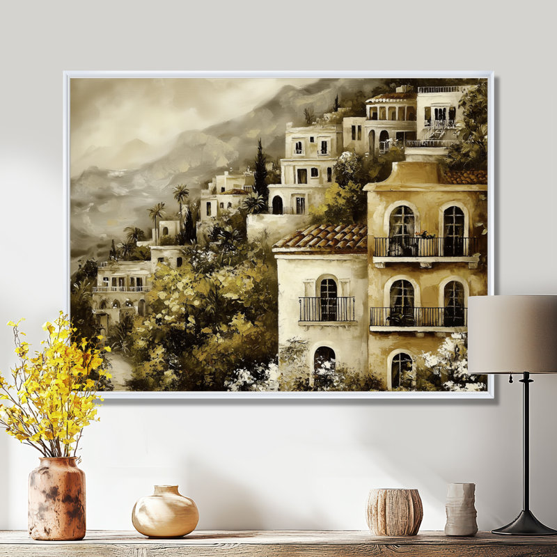Village mexicain rétro dans les montagnes III - art mural imprimé mexicain, H 12 po x l 20 po, Blanc