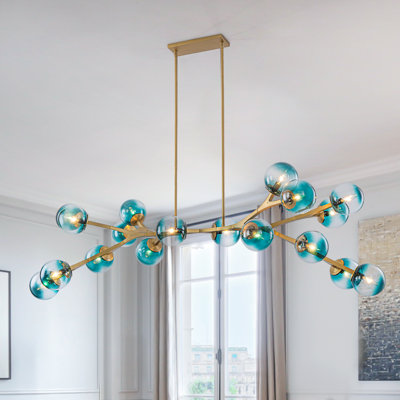 18-Light Modern Sputnik Chandelier with Gradient Blue Glass Globes