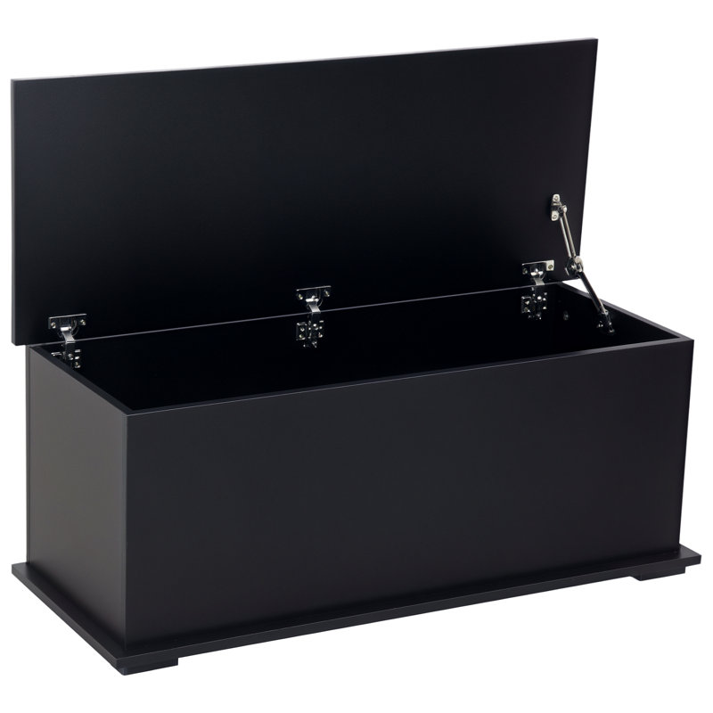Coffre de rangement relevable avec 2 charnières de sécurité, couvercle rabattable, Noir, noir, noir, noir