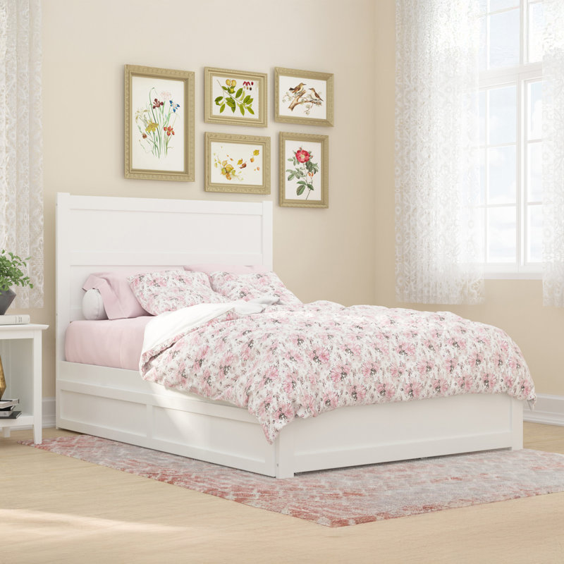 Ivor Solid Wood Trundle Bed, White, Full