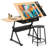 Craft and Drawing Table Workstation with Stool, Drafting Table with Slide-Out Tabletop and Drawers