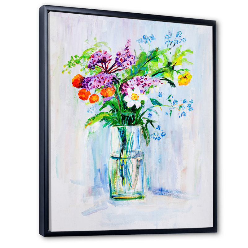 Bouquet de fleurs d'été - peinture, H 20 po x l 12 po, Cadre flottant noir