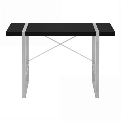 Bureaux, bureau d'ordinateur de 49 po de style industriel moderne avec plateau en stratifié noir, pieds en métal gris | Noir | Panneau de particules