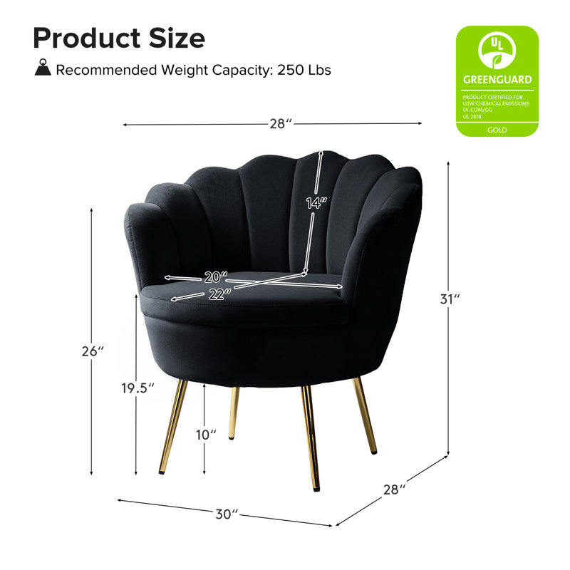 Fauteuil demi-tonneau en velours 30 po Hendrix, Noir
