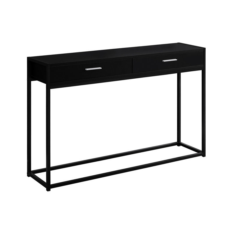 Console de salon - stratifié noir, 2 tiroirs, table d'appoint avec pieds en métal avec pieds de rangement optionnels, stratifié pour entrée