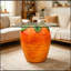 Table d'appoint en forme de carotte, tabouret de fruit en résine de 40 cm avec dessus en verre, table d'appoint originale pour salon
