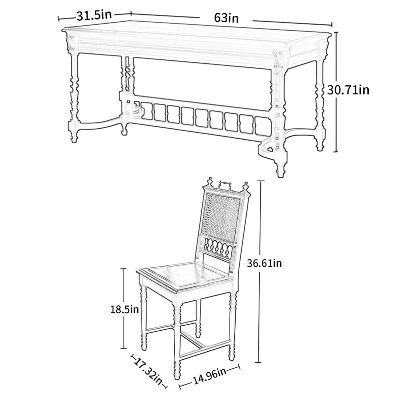 Ensemble de salle à manger pour 6 personnes en chêne massif, H 30,71 po x L 63 po x l 31,5 po