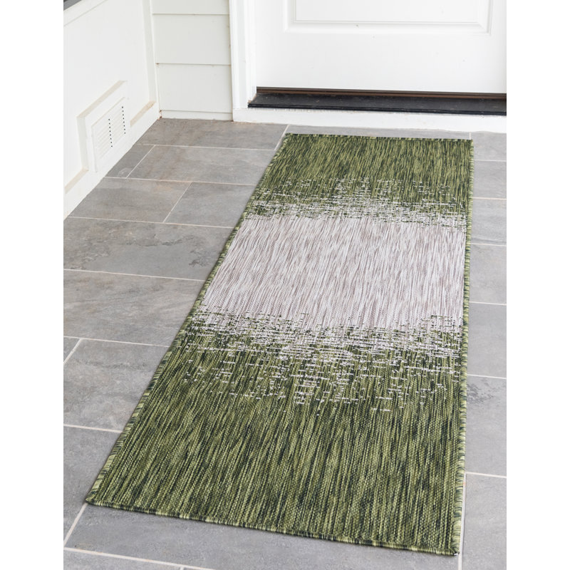Tapis abstrait vert / gris Jennette, Tapis de couloir 2 pi x 6 pi 1 po