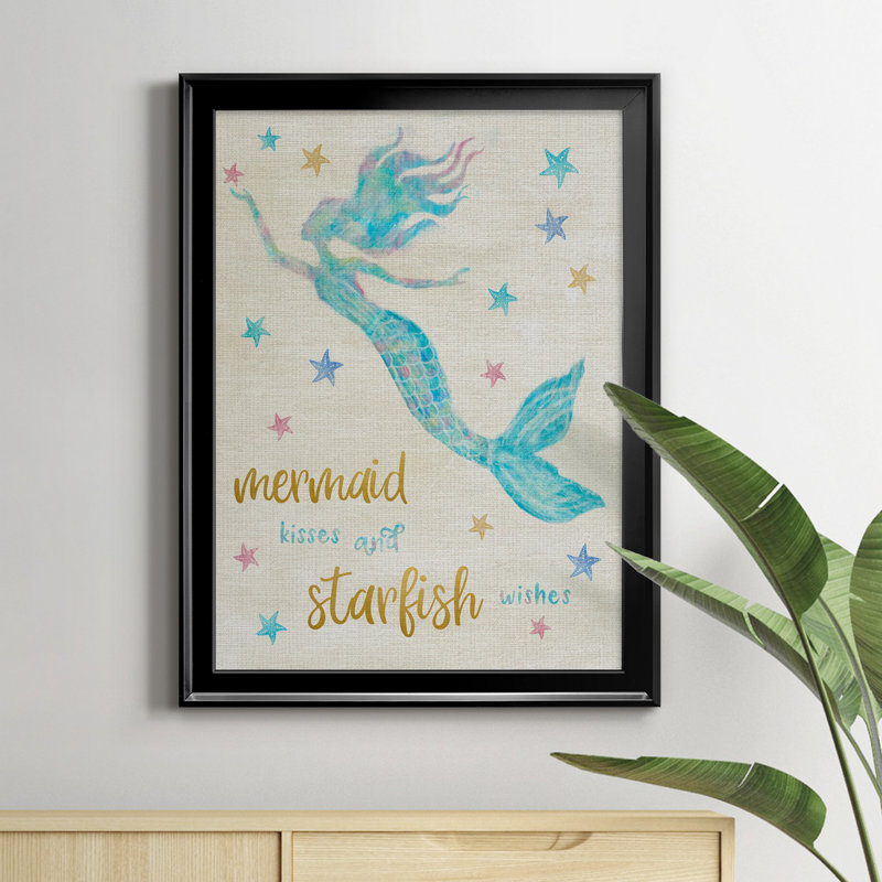 Mermaid Kisses - Peinture sur toile encadrée, H 18,5 po x l 24,5 po x P 1,5 po, Noir